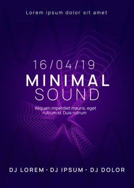 DJ broşürü. Dinamik gradyan şekil ve çizgi. Kavisli davet şablonu. Neon DJ broşürü. Elektro dans müziği. Elektronik ses olayı. Kulüp festivali posteri. Tekno trans partisi.