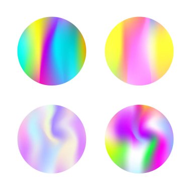 Gradyan örgü soyut arkaplan seti. Gradyan örgülü renkli holografik arkaplan. 90 'lar, 80' ler modası. Pankart, uçucu, kapak, mobil arayüz, web uygulaması için yanardöner grafik şablonu.