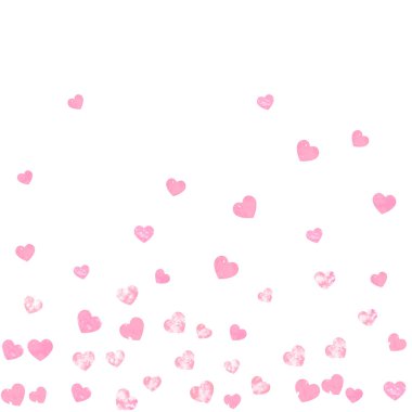 Arkasında kalpler olan gösterişli düğün konfetileri. Işıl ışıl parlayan, rastgele düşen pullar. Tebrik kartı için pembe düğün simli tasarım, düğün partisi ve davetiye kaydet.