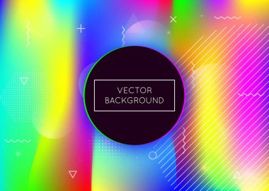 Sıvı şekilli Memphis gradyanı. Bauhaus elementli dinamik holografik sıvı. Broşür, pankart, duvar kağıdı, mobil ekran için grafiksel şablon. Renkli memphis gradyanı.