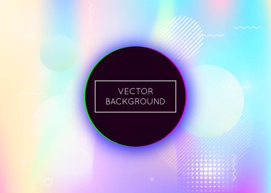 Sıvı şekilli holografik arkaplan. Memphis sıvı elementleriyle dinamik Bauhaus gradyanı. Broşür, ui, dergi, poster, afiş ve uygulama için grafik şablonu. Renkli holografik arkaplan.