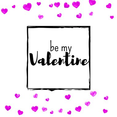 Pembe kalpli sevgililer günü kartı. 14 Şubat. Sevgililer Günü kartı şablonu için vektör konfetisi. Grunge el çizimi dokusu. Parti daveti, perakende satış teklifi ve reklam için aşk teması.