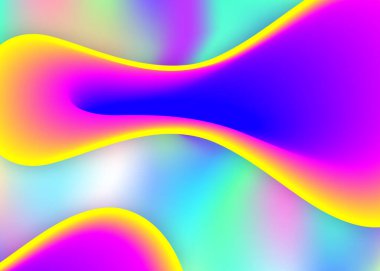 Sıvı arkaplan. Neon kapağı, sunum şablonu. Canlı gradyan örgüsü. Modern modayla birlikte holografik 3d arkaplan. Sıvı dinamik elementler ve şekillerle akışkan arkaplan.