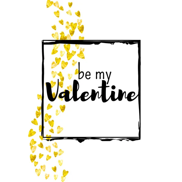 Tarjeta San Valentín Con Corazones Brillo Dorado Febrero Vector Confetti — Archivo Imágenes Vectoriales