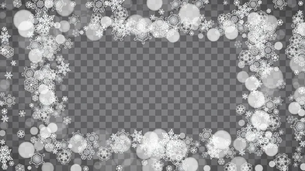Fiocchi Neve Isolati Fondo Grigio Trasparente Saldi Invernali Design Natale — Vettoriale Stock