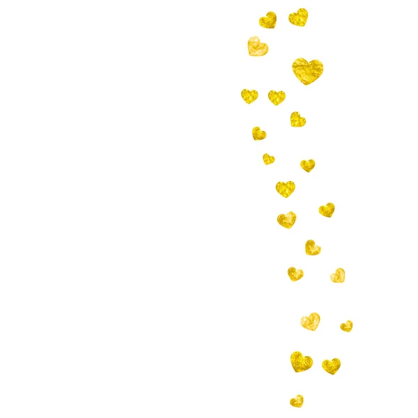 Tarjeta San Valentín Con Corazones Brillo Dorado Febrero Vector Confetti — Vector de stock