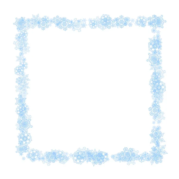 圣诞节和新年庆祝活动的蓝色雪片冬季框架 白色背景的节日冬季框架 为横幅 优惠券 聚会活动 飘落的霜雪 — 图库矢量图片