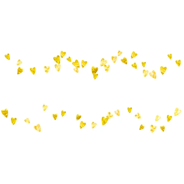 Heart Confetti Background Gold Glitter Valentines Day Vector Frame Hand — Stock Vector