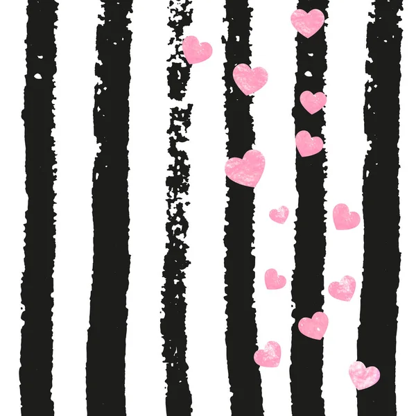 Pinkfarbenes Glitzerkonfetti Mit Herzen Auf Schwarzen Streifen Zufällig Fallende Pailletten — Stockvektor