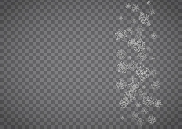 Isolated Snowflakes Transparent Grey Background Silver Glitter Snow Horizontal Christmas — Stock Vector