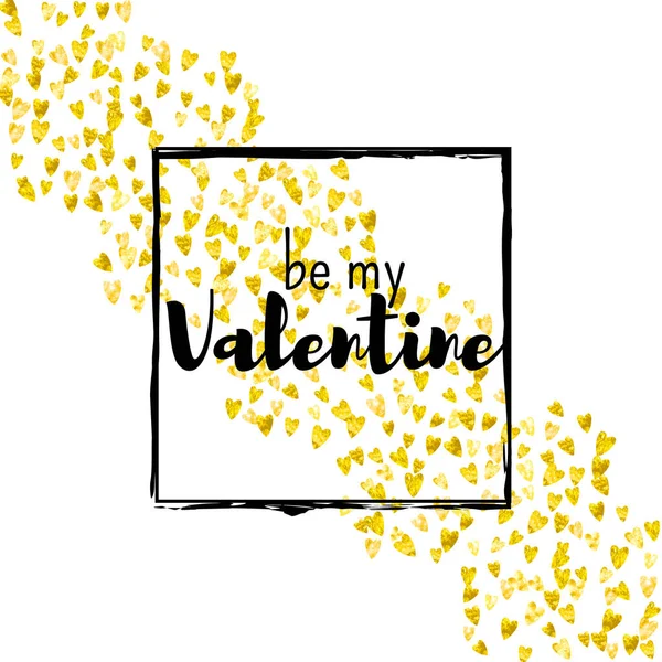 Tarjeta San Valentín Con Corazones Brillo Dorado Febrero Vector Confetti — Archivo Imágenes Vectoriales