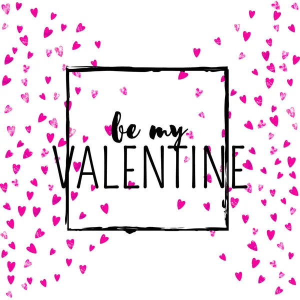 Valentines Day Card Pink Glitter Hearts February 14Th Vector Confetti — Stock Vector