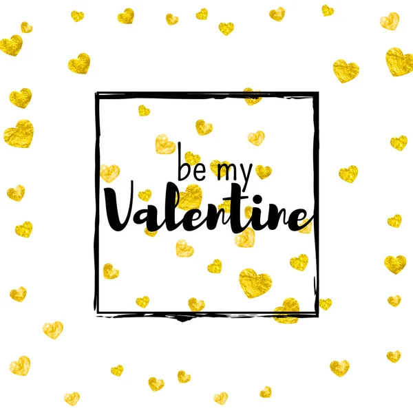 Cartão Dia Dos Namorados Com Corações Dourados Brilhantes Fevereiro Vector — Vetor de Stock