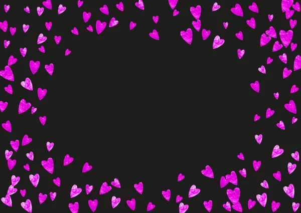 有粉色闪光的心的情人节背景 2月14日情人节背景模板的向量Confetti 手绘手绘纹理 横幅的爱情主题 — 图库矢量图片