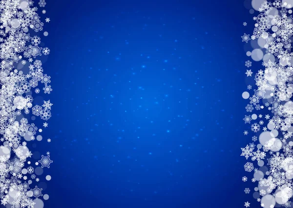 Snowflakes Falling Blue Background Sparkles Christmas New Year Horizontal Theme — Stock Vector