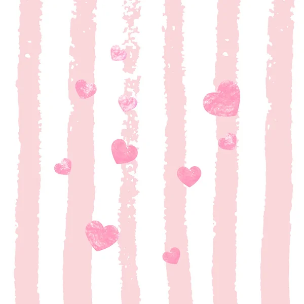 Coeurs Roses Paillettes Confettis Sur Rayures Blanches Paillettes Tombantes Avec — Image vectorielle