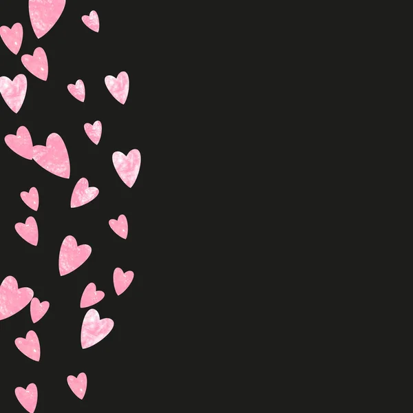 粉色的心在孤立的背景下闪闪发光 带有金属火花的希尼随机序列 为宴会请柬 新娘送礼而设计的粉色闪光心形图案 — 图库矢量图片
