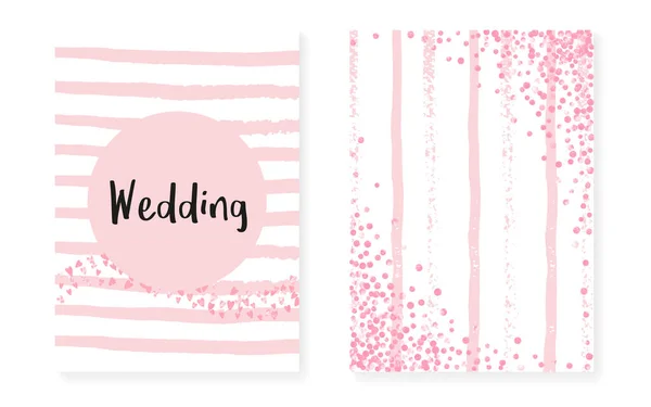 Glitter Confetti Rosa Com Pontos Lantejoulas Cartões Convite Para Casamento — Vetor de Stock