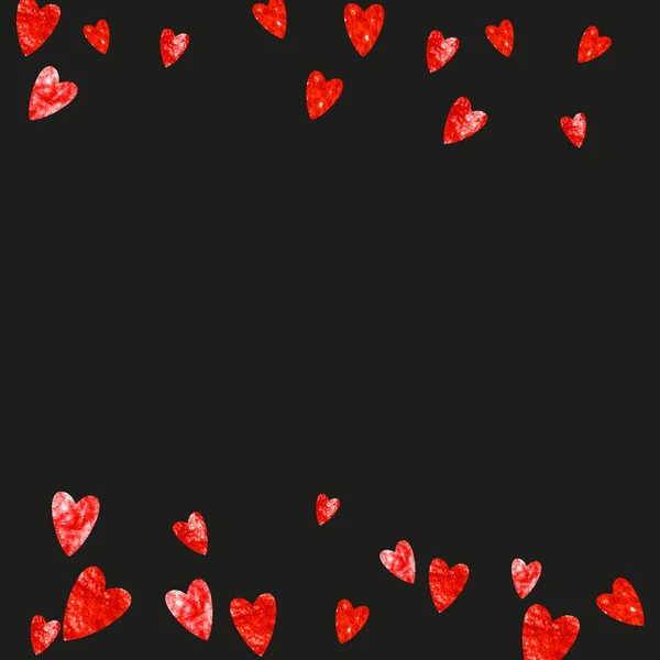 有红色闪光的心的情人节背景 2月14日情人节背景模板的向量Confetti 手绘手绘纹理 派对邀请 零售和广告的主题 — 图库矢量图片