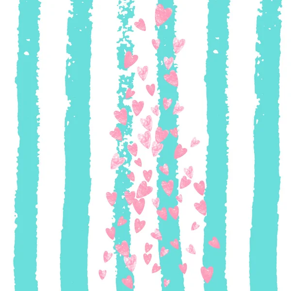 Roze Glitter Hartjes Confetti Turquoise Strepen Vallende Lovertjes Met Glinstering — Stockvector