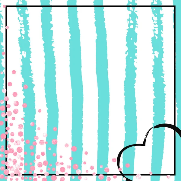 ターコイズのストライプのドットがピンクの輝きのコンフェッティ 光沢のある秋のスパンコールと輝き パーティー招待状 ブライダルシャワー 日付招待状を保存するためのピンクの輝きのコンフェッティ付きテンプレート — ストックベクタ