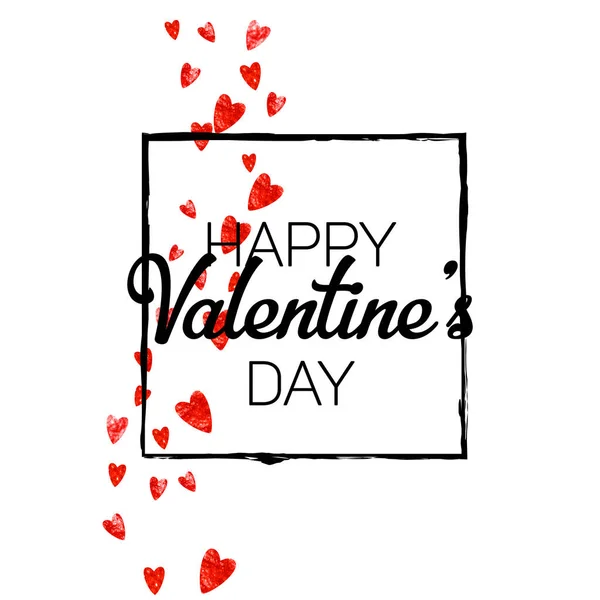 Valentijnskaart Met Rode Glitterhartjes Februari Vector Confetti Voor Valentijnskaart Sjabloon — Stockvector