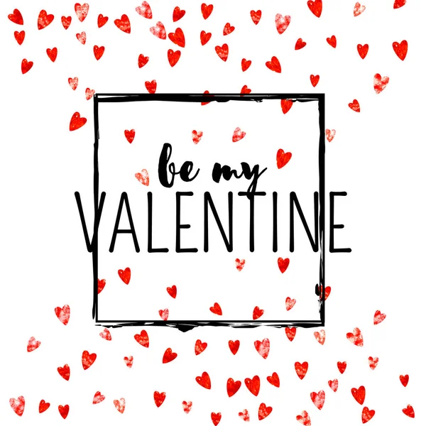 情人节卡片 红红的 晶莹的心 2月14日情人节卡片模板的向量Confetti 手绘手绘纹理 优惠券 活动的爱情主题 — 图库矢量图片