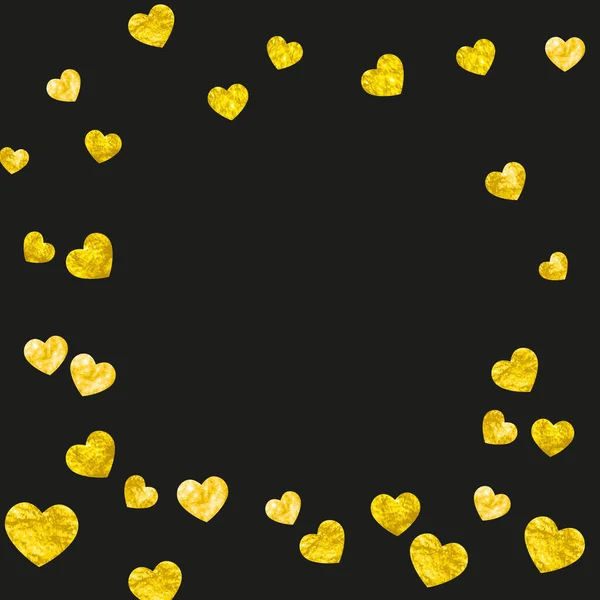 Herz Konfetti Hintergrund Mit Goldglitter Valentinstag Vektorrahmen Handgezeichnete Textur Liebe — Stockvektor