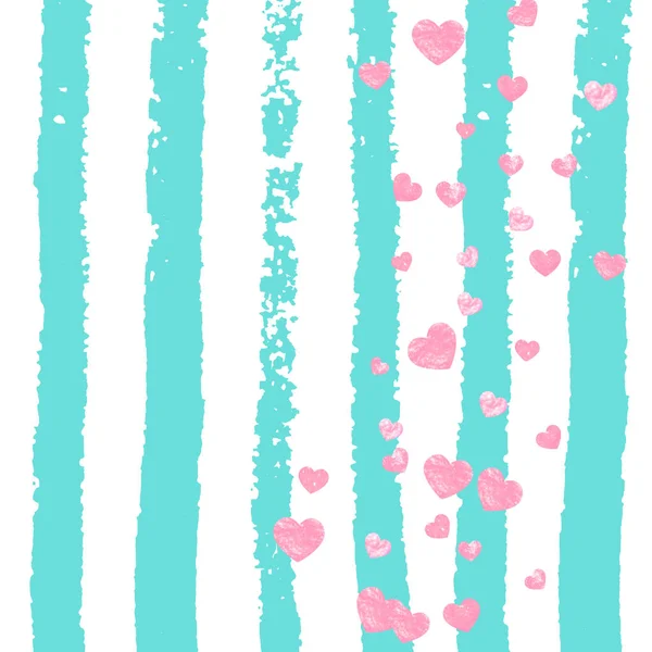 在绿松石条纹上 粉色的心闪烁着彩霞 随机落落的序列与金属闪光 粉红闪闪的红心模板 用于宴会请帖 新娘派对 — 图库矢量图片