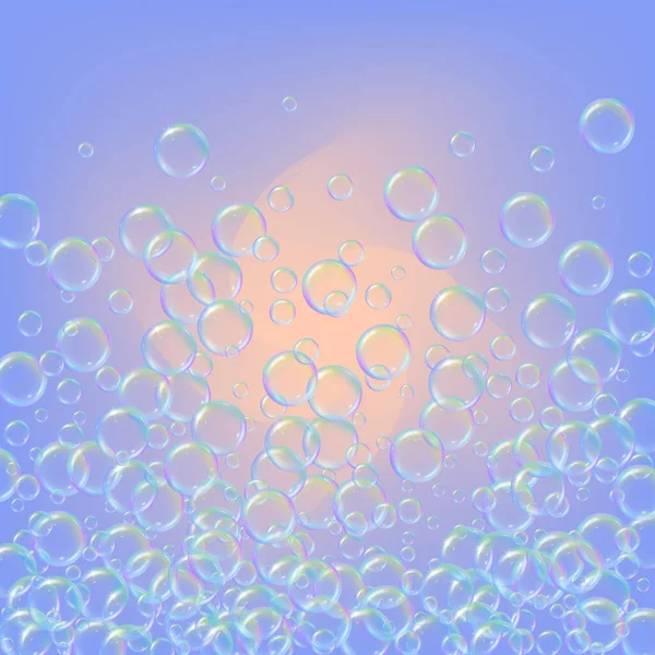 Badeschaum Auf Steigungsuntergrund Realistische Wasserblasen Kühle Regenbogenfarbene Flüssigkeit Mit Shampoo — Stockvektor
