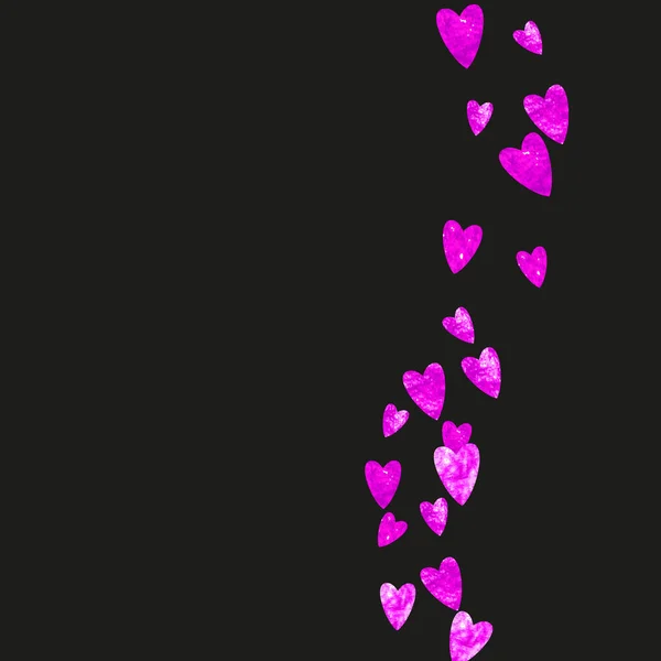 Valentines Day Border Pink Glitter Hearts Februari Hari Vektor Confetti - Stok Vektor