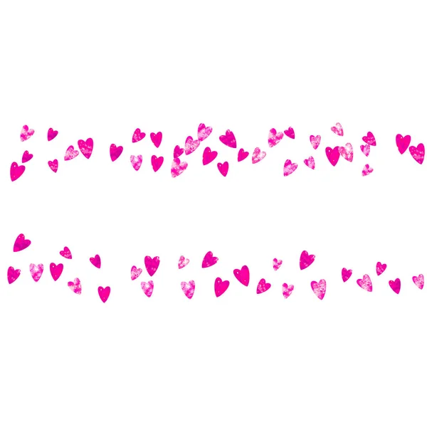 ピンクの輝きの心とバレンタインデーの境界線 2月14日 バレンタインデーボーダーテンプレート用ベクトルコンフェッティ 手描きの質感をグランジ ポスター ギフト券 バナーのための愛のテーマ — ストックベクタ
