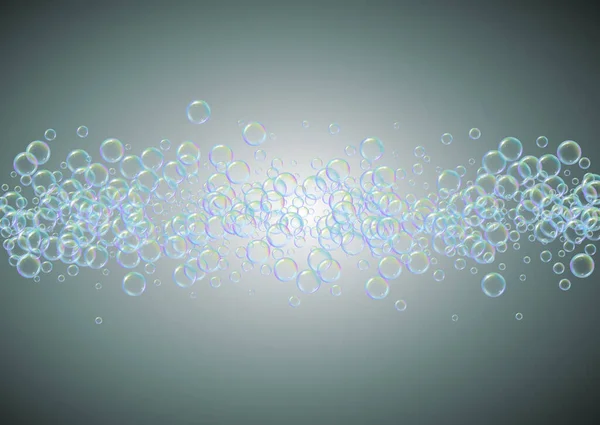 Schampo Bubblor Lutning Bakgrund Realistiska Vattenbubblor Cool Flytande Skum Med — Stock vektor