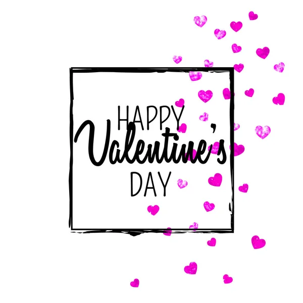 ピンクの輝きの心を持つバレンタインデーカード 2月14日 バレンタインデーカードテンプレート用ベクトルコンフェッティ 手描きの質感をグランジ バウチャー 特別なビジネス広告 バナーのための愛のテーマ — ストックベクタ