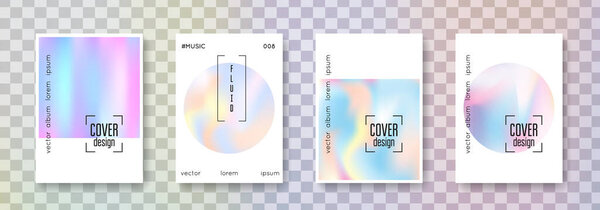 Holographic flyer set. Abstract backgrounds. Neon holographic flyer with gradient mesh. 90s, 80s retro style. Iridescent graphic template for brochure, banner, wallpaper, mobile screen