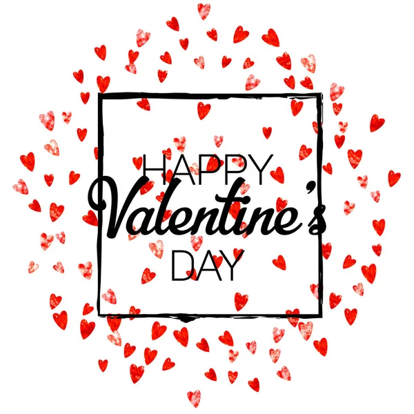 Tarjeta San Valentín Con Corazones Purpurina Roja Febrero Vector Confetti — Archivo Imágenes Vectoriales