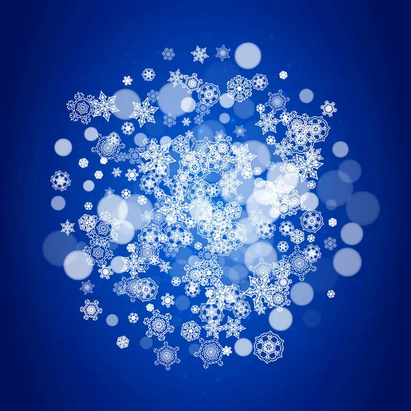 Nyår Snöflingor Blå Bakgrund Med Gnistrar Vintertema Jul Och Nyår — Stock vektor