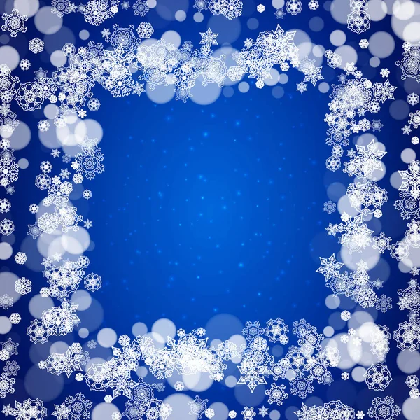 Neujahr Schneeflocken Auf Blauem Hintergrund Mit Funkeln Winterthema Weihnachten Und — Stockvektor