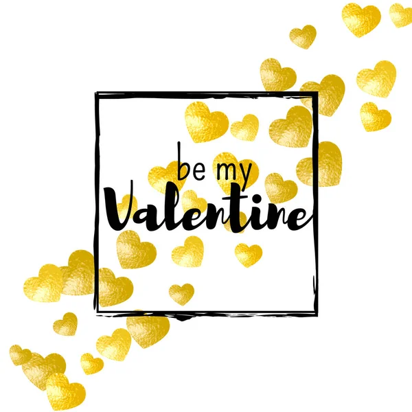 Tarjeta San Valentín Con Corazones Brillo Dorado Febrero Vector Confetti — Archivo Imágenes Vectoriales