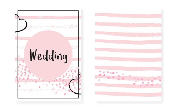 Confetti Rosa Glitter Con Puntini Paillettes Set Biglietti Invito Matrimoni — Vettoriale Stock