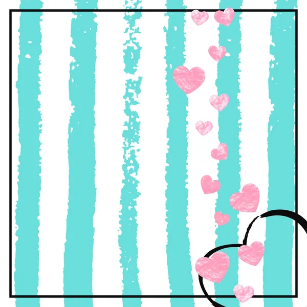 Pinkfarbenes Glitzerkonfetti Mit Herzen Auf Türkisfarbenen Streifen Glänzend Fallende Pailletten — Stockvektor