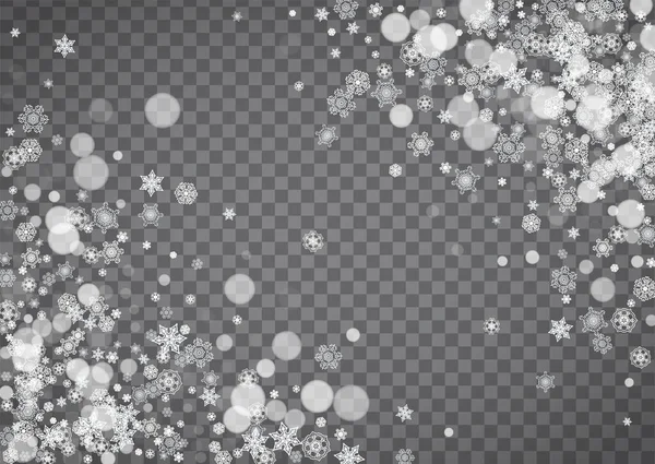雪片在透明的背景上 冬季销售 圣诞新年派对请帖设计 横幅销售 横向冬季窗户 与雪花隔离的暴风雪 — 图库矢量图片