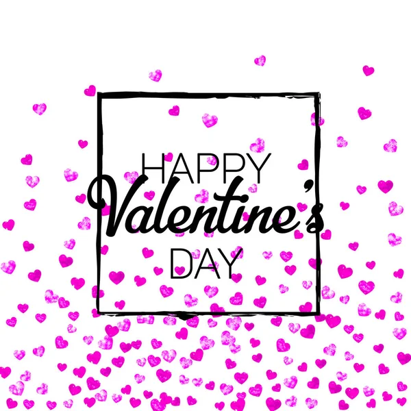 情人节卡片上有粉色闪光的心 2月14日情人节卡片模板的向量Confetti 手绘手绘纹理 优惠券 活动的爱情主题 — 图库矢量图片