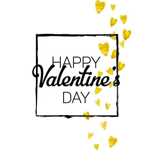 Valentijnskaart Met Gouden Glitterhartjes Februari Vector Confetti Voor Valentijnskaart Sjabloon — Stockvector