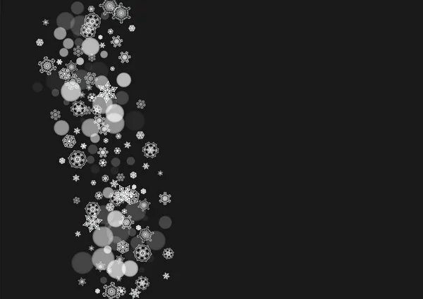 黑色背景上的圣诞雪花 水平圣诞雪花框架为假日横幅 在派对庆祝活动中 雪花飘扬 雪花飘扬 — 图库矢量图片