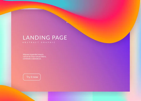 液体だ 鮮やかなグラデーションメッシュ 抽象的なモバイル インターフェイス構成 現代的なトレンディーなブレンドとホログラフィック3D背景 動的要素と形状を持つ液体流体 ランディングページ — ストックベクタ