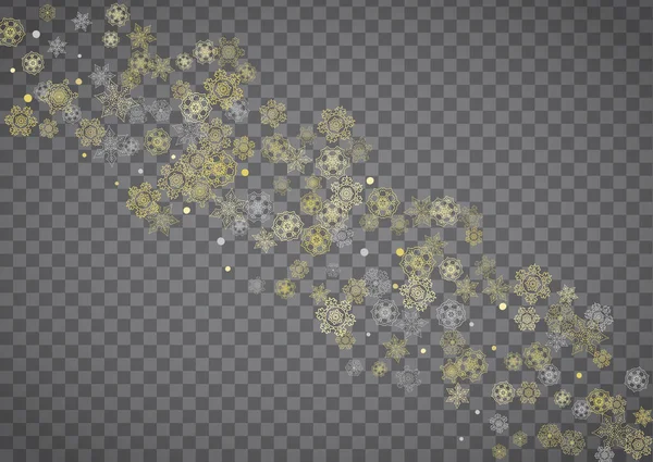 Flocons Neige Isolés Sur Fond Gris Transparent Horizontal Neige Dorée — Image vectorielle