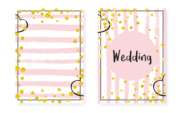 Wedding Card Invitation Dots Sequins Bridal Shower Set Gold Glitter — Stock Vector