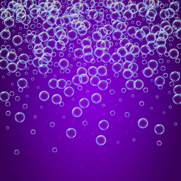 Шампунь Пены Дождь Реалистичными Пузырьками Воды Фиолетовом Фоне Очистка Жидкой — стоковый вектор