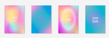 Gradyan kapak şablonu ayarlandı. Yarım tonlu asgari modayla. Afiş, sunum ve broşür için gelecek eğilimli kapak şablonu. Minimalist renkli şekiller. Soyut iş illüstrasyonu